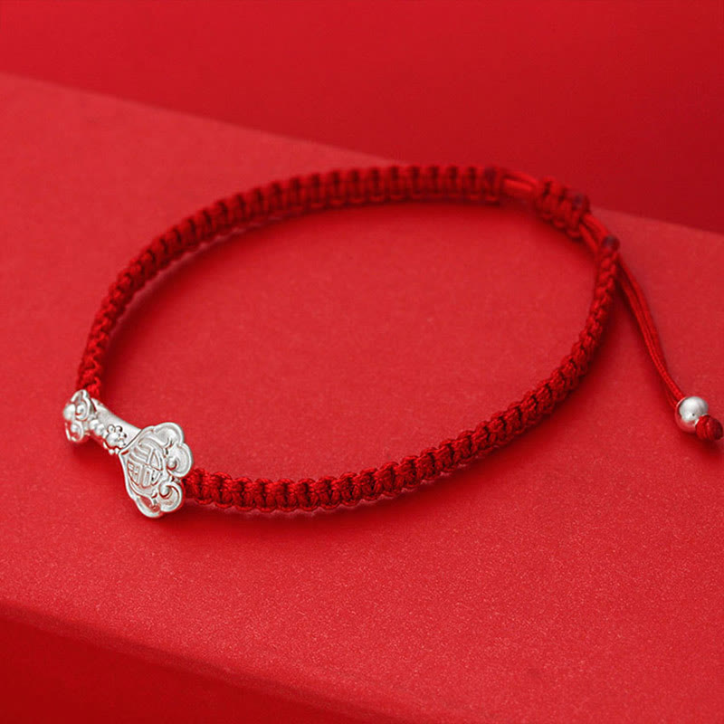 Bracciale intrecciato con cordino rosso e carattere Ruyi Fu in argento sterling 999 Buddha Stones - image 2