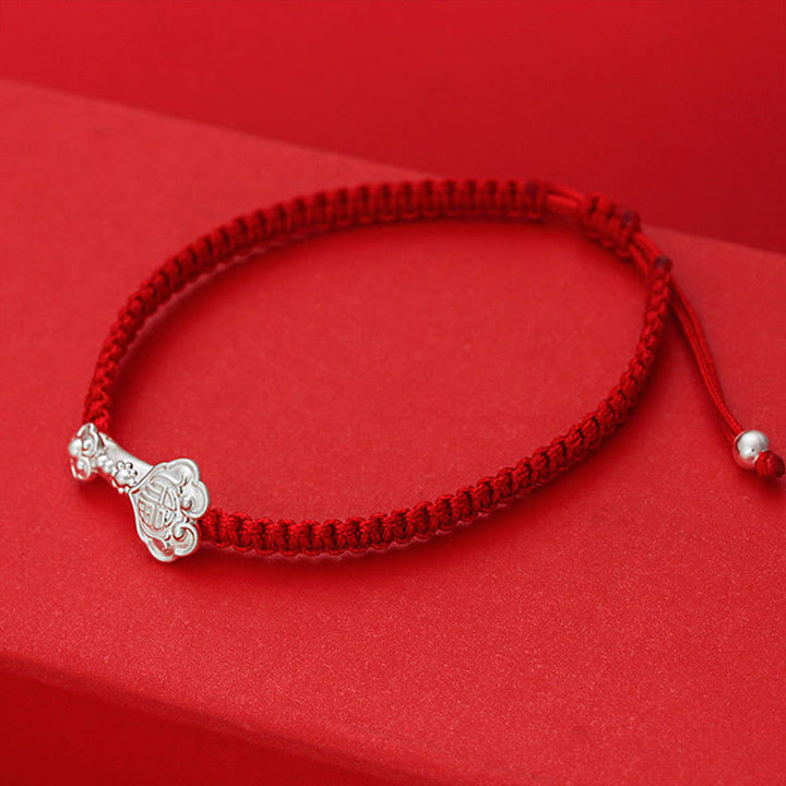 Bracciale intrecciato con cordino rosso e carattere Ruyi Fu in argento sterling 999 Buddha Stones - image 2