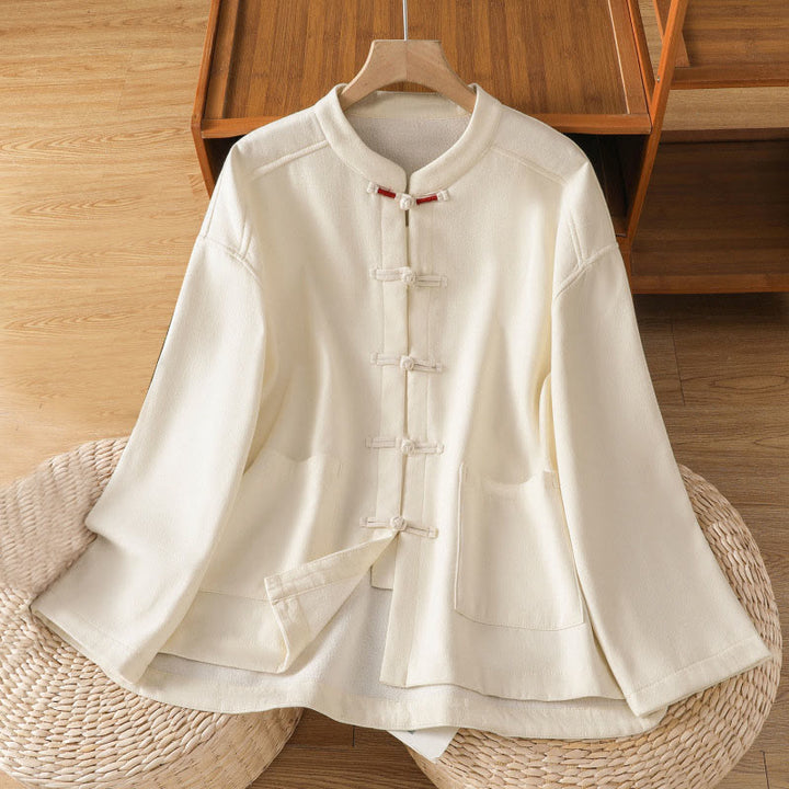 Giacca termica da donna con tasche, foderata in pile di cotone, manica lunga, bottoni a rana invernali Buddha Stones - FlorealeBianco - US8-10, UK/AU12-14, EU40-42 (2XL) - image 1