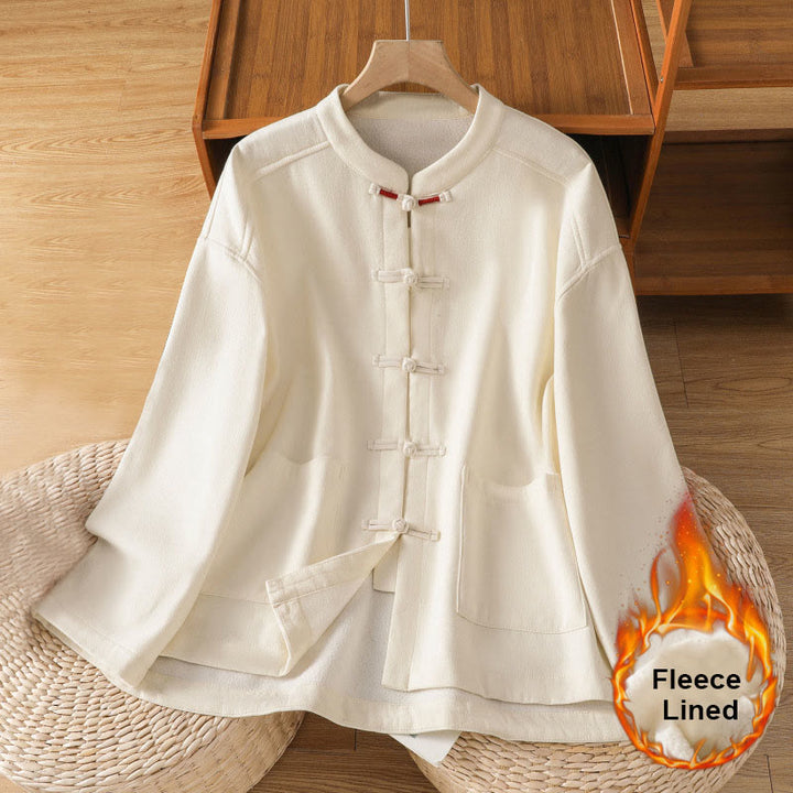 Giacca termica da donna con tasche, foderata in pile di cotone, manica lunga, bottoni a rana invernali Buddha Stones - image 3