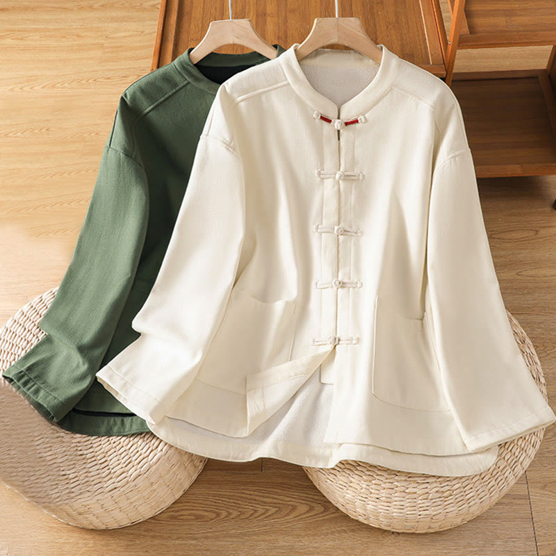 Giacca termica da donna con tasche, foderata in pile di cotone, manica lunga, bottoni a rana invernali Buddha Stones - image 0