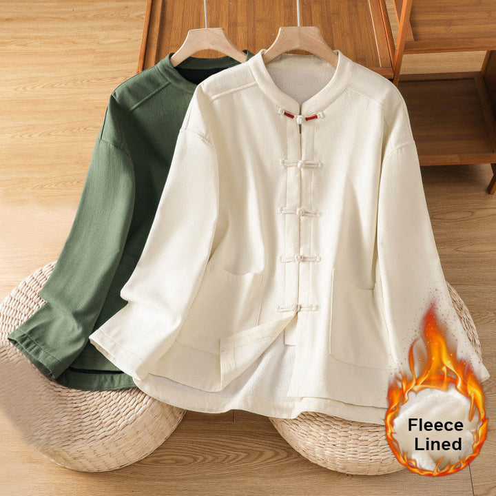 Giacca termica da donna con tasche, foderata in pile di cotone, manica lunga, bottoni a rana invernali Buddha Stones - image 22