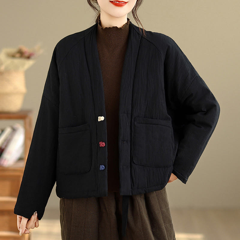 Giacca termica invernale da donna in cotone a maniche lunghe Buddha Stones con tasche - image 1