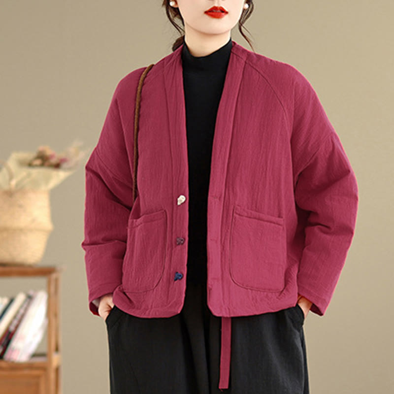 Giacca termica invernale da donna in cotone a maniche lunghe Buddha Stones con tasche - image 13
