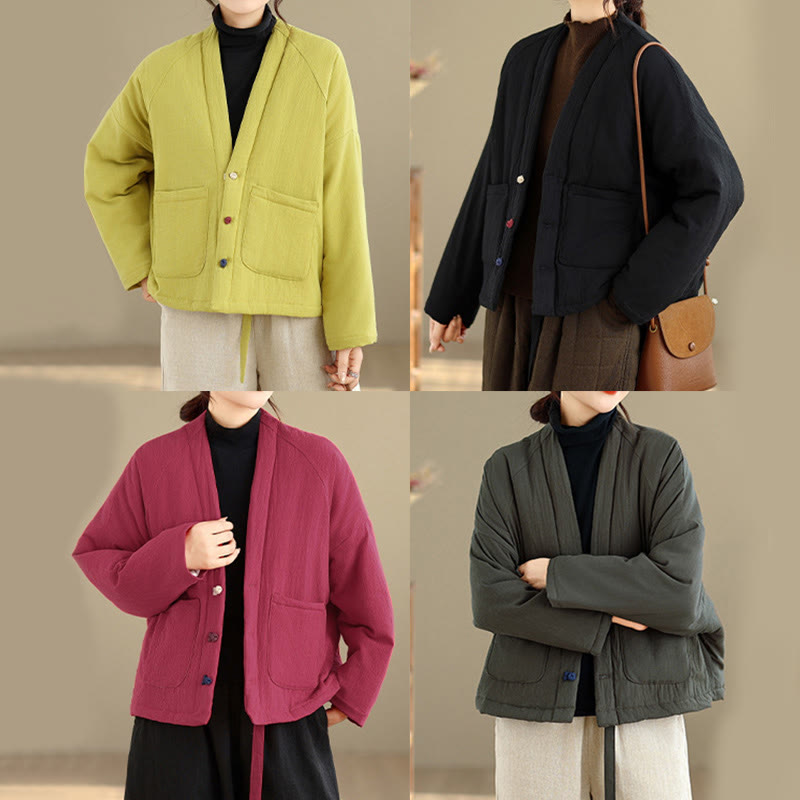 Giacca termica invernale da donna in cotone a maniche lunghe Buddha Stones con tasche - image 33