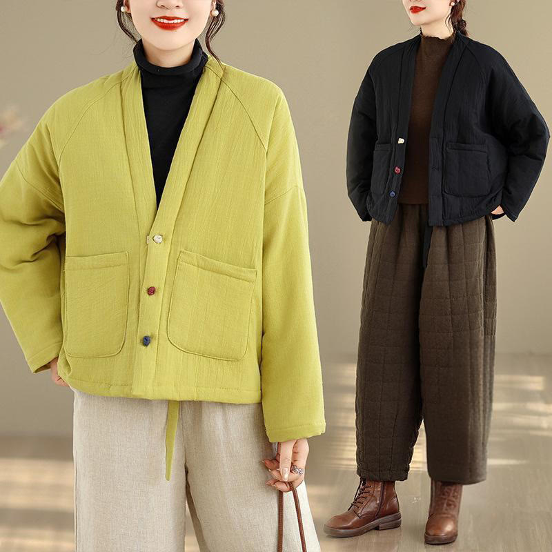 Giacca termica invernale da donna in cotone a maniche lunghe Buddha Stones con tasche - image 32