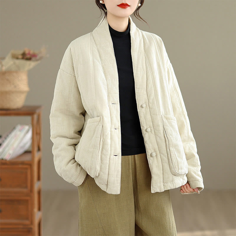 Giacca termica invernale da donna in cotone a maniche lunghe Buddha Stones con tasche - image 4