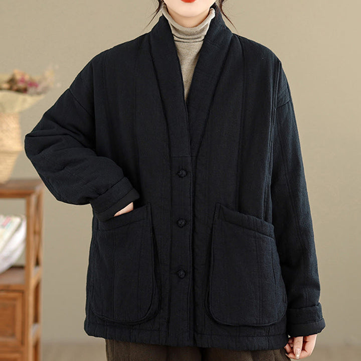 Giacca termica invernale da donna in cotone a maniche lunghe Buddha Stones con tasche - image 18