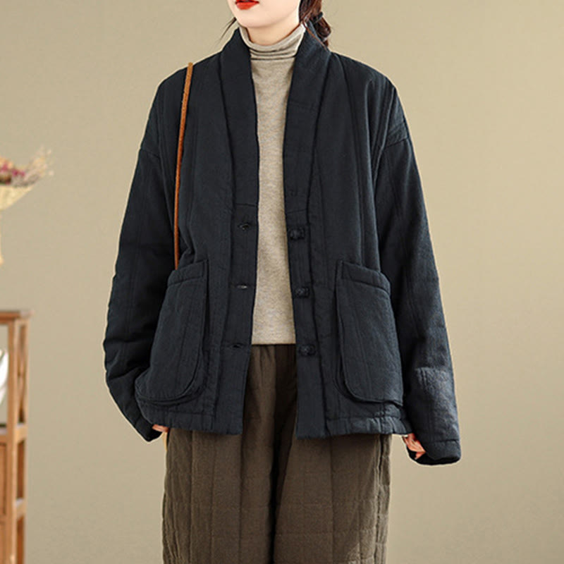 Giacca termica invernale da donna in cotone a maniche lunghe Buddha Stones con tasche - image 17