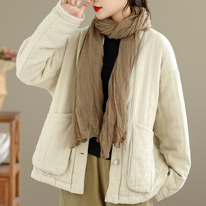 Giacca termica invernale da donna in cotone a maniche lunghe Buddha Stones con tasche - image 6