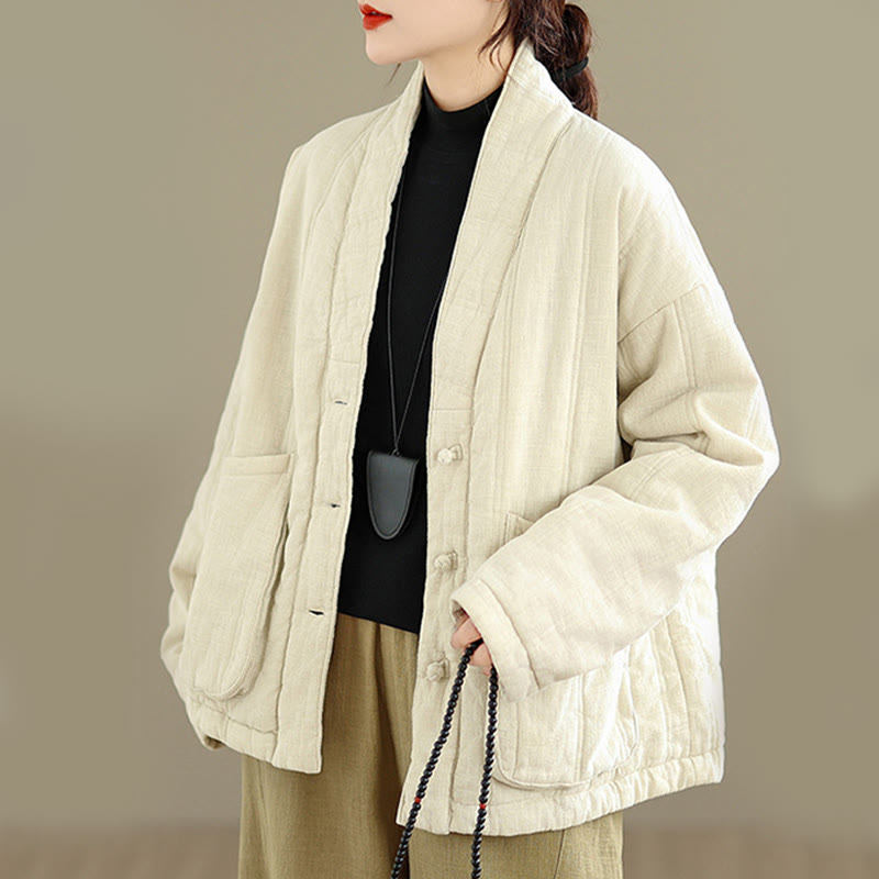 Giacca termica invernale da donna in cotone a maniche lunghe Buddha Stones con tasche - Beige - US12, UK/AU16, EU44 (2XL) - image 0