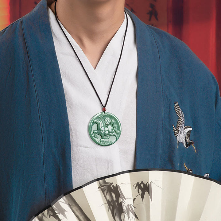 Buddha Stones Anno del Cavallo Giada Abbondanza Fortuna Collana Pendenti - image 4