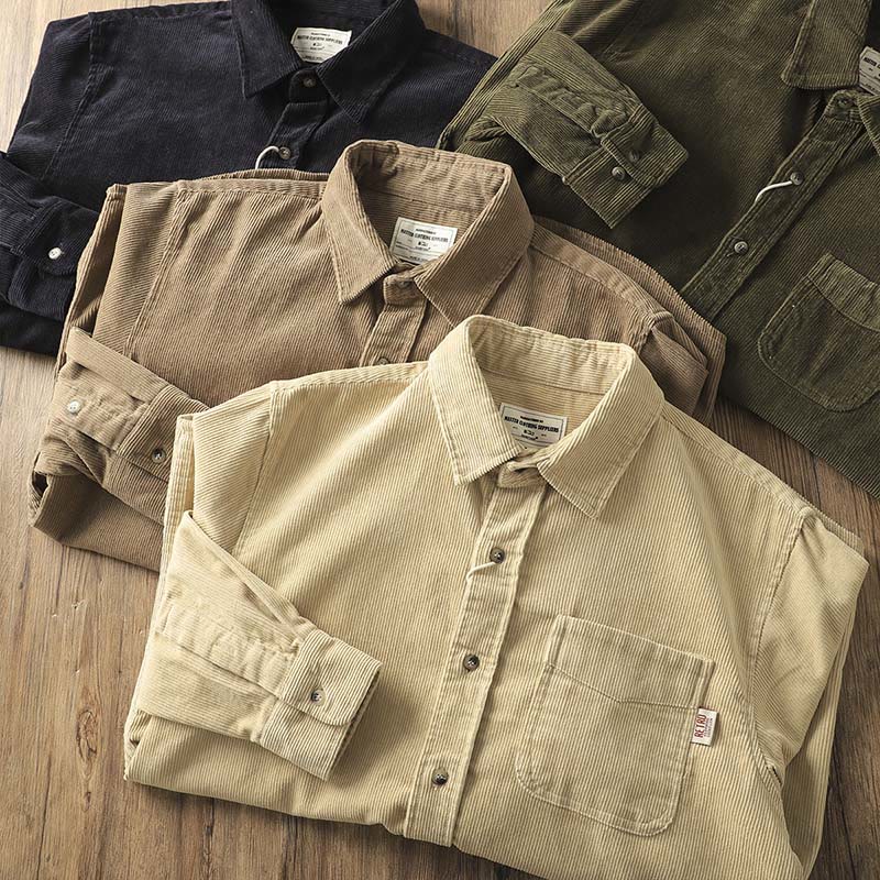 Giacca da uomo in velluto a coste con risvolto Buddha Stones , tinta unita, a maniche lunghe, in cotone spesso con tasche - image 21