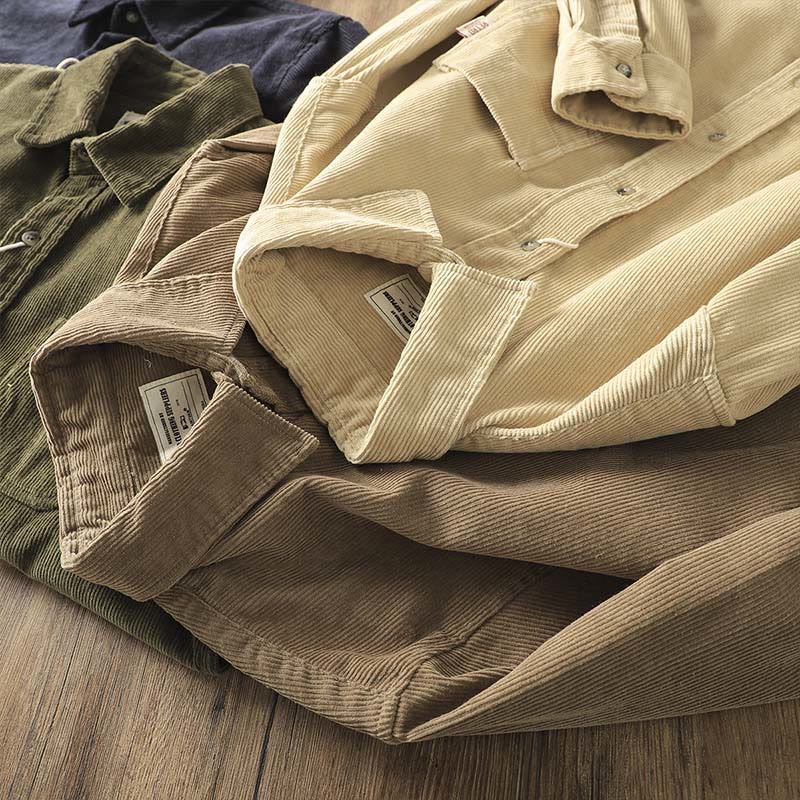 Giacca da uomo in velluto a coste con risvolto Buddha Stones , tinta unita, a maniche lunghe, in cotone spesso con tasche - image 15