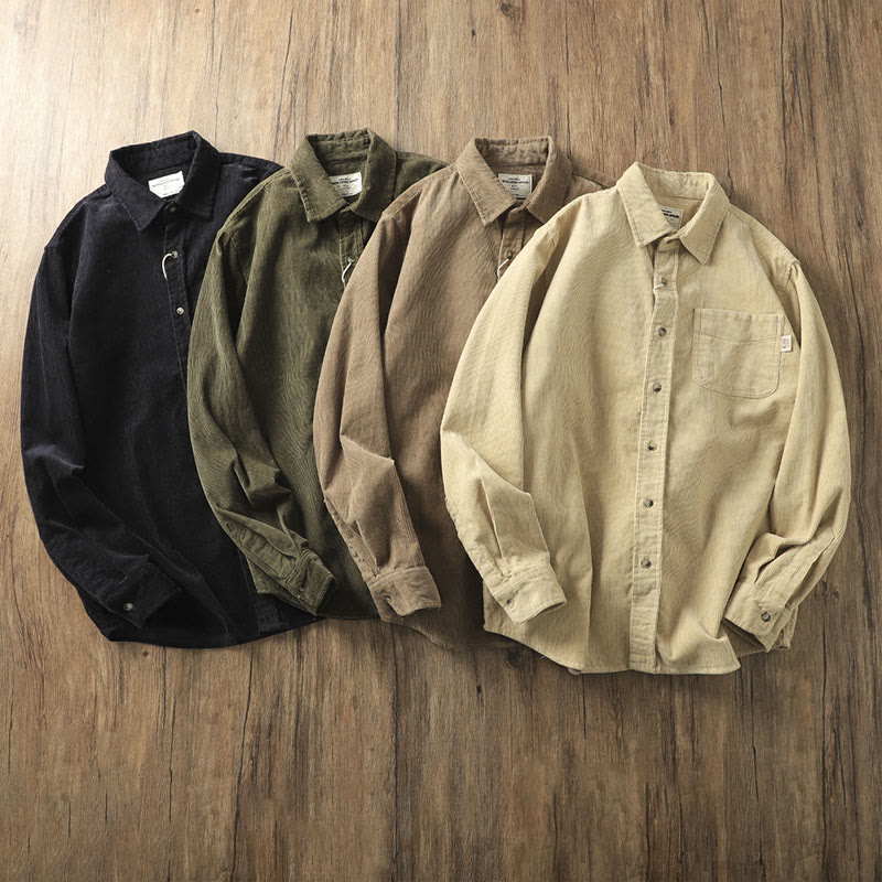 Giacca da uomo in velluto a coste con risvolto Buddha Stones , tinta unita, a maniche lunghe, in cotone spesso con tasche - image 19