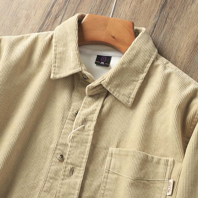 Giacca da uomo in velluto a coste con risvolto Buddha Stones , tinta unita, a maniche lunghe, in cotone spesso con tasche - image 5