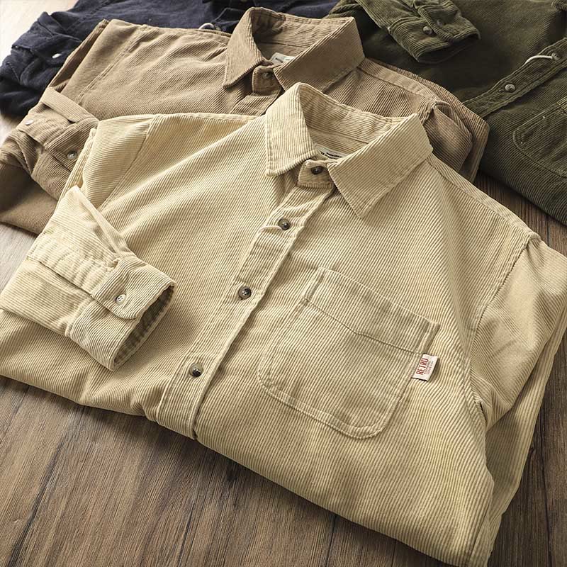 Giacca da uomo in velluto a coste con risvolto Buddha Stones , tinta unita, a maniche lunghe, in cotone spesso con tasche - image 17