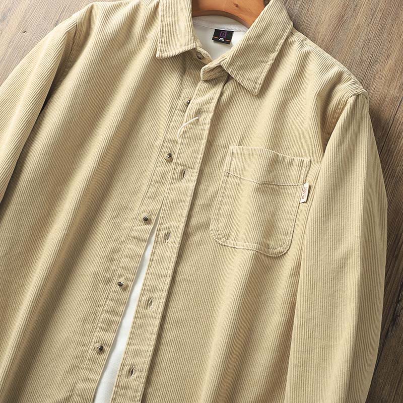 Giacca da uomo in velluto a coste con risvolto Buddha Stones , tinta unita, a maniche lunghe, in cotone spesso con tasche - image 4