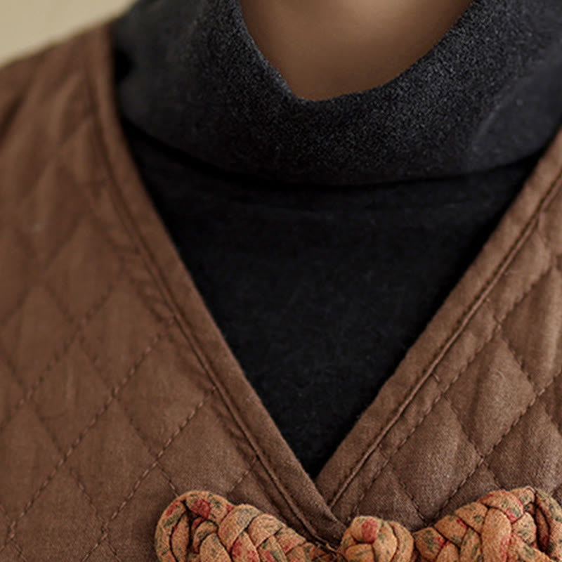 Cappotto da donna in cotone di media lunghezza con motivo a rombi e tasche Buddha Stones - image 17