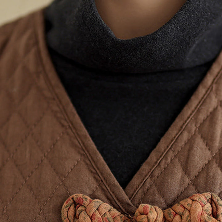 Cappotto da donna in cotone di media lunghezza con motivo a rombi e tasche Buddha Stones - image 17