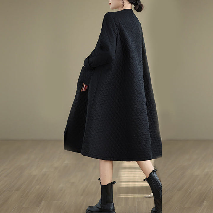 Cappotto da donna in cotone di media lunghezza con motivo a rombi e tasche Buddha Stones - image 4