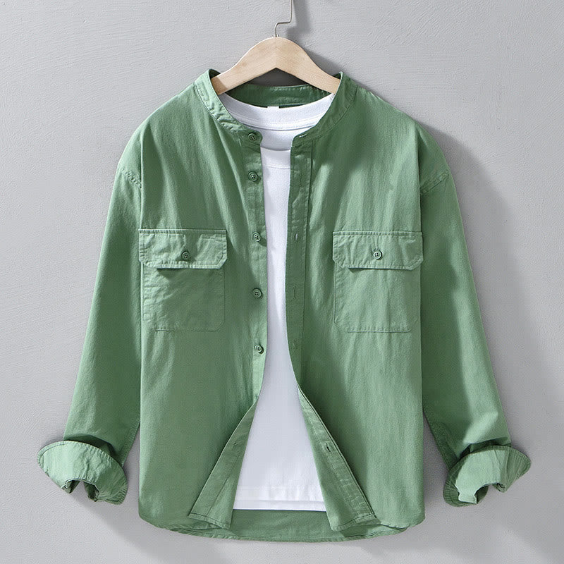 Giacca da uomo in cotone spesso con maniche lunghe, tinta unita, girocollo e tasche , Buddha Stones - Verdemare medio - US/UK/AU42, EU52 (3XL) - image 4