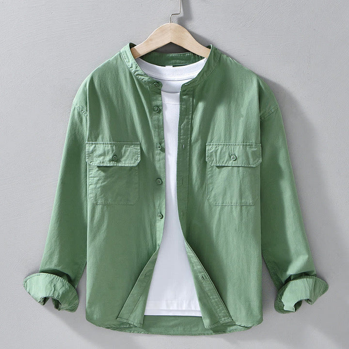 Giacca da uomo in cotone spesso con maniche lunghe, tinta unita, girocollo e tasche , Buddha Stones - Verde mare medio - US/UK/AU42, EU52 (3XL) - image 4