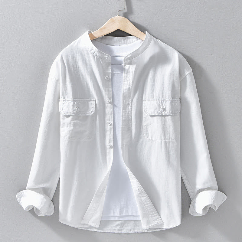 Giacca da uomo in cotone spesso con maniche lunghe, tinta unita, girocollo e tasche , Buddha Stones - Bianco - US/UK/AU42, EU52 (3XL) - image 19