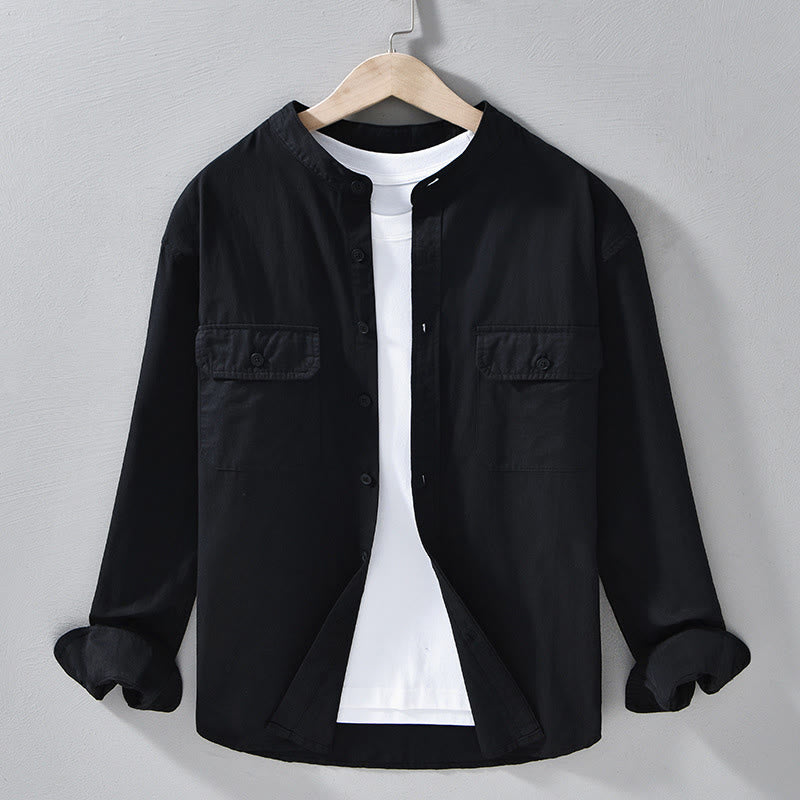 Giacca da uomo in cotone spesso con maniche lunghe, tinta unita, girocollo e tasche , Buddha Stones - Nero - US/UK/AU42, EU52 (3XL) - image 20