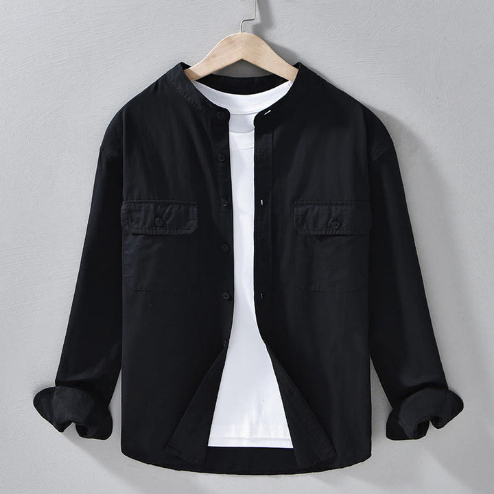 Giacca da uomo in cotone spesso con maniche lunghe, tinta unita, girocollo e tasche , Buddha Stones - Nero - US/UK/AU42, EU52 (3XL) - image 20