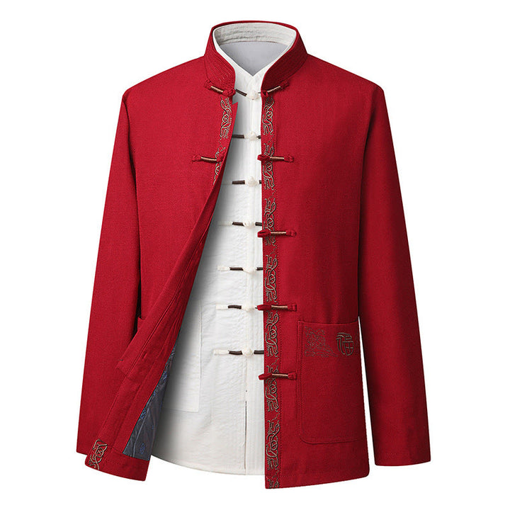 Giacca a maniche lunghe e pantaloni da uomo con ricamo del personaggio Fu e bottoni a rana, ispirati Buddha Stones. - Giacca rossa (solo giacca) - US/UK/AU44, EU54 (4XL) - image 10