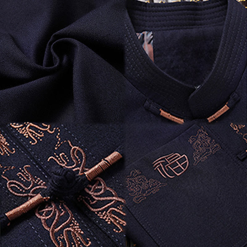 Giacca a maniche lunghe e pantaloni da uomo con ricamo del personaggio Fu e bottoni a rana, ispirati Buddha Stones. - image 4