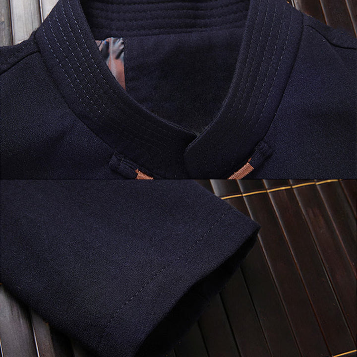 Giacca, camicia e pantaloni a maniche lunghe da uomo con bottoni a rana, ricamo del personaggio Fu Buddha Stones - image 1