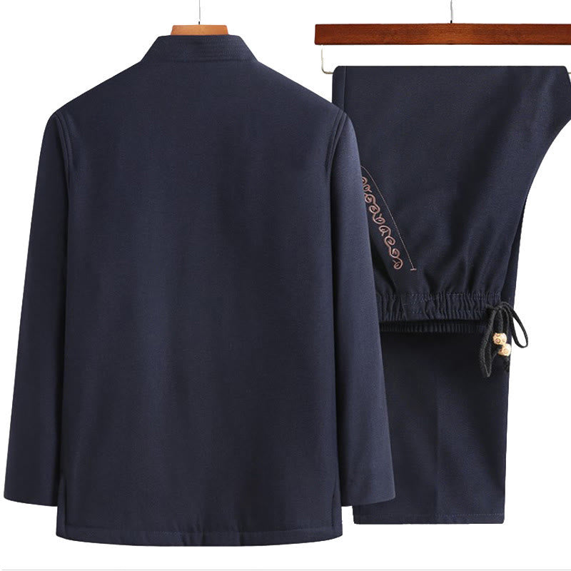 Giacca, camicia e pantaloni a maniche lunghe da uomo con bottoni a rana, ricamo del personaggio Fu Buddha Stones - image 6