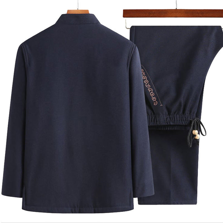 Giacca, camicia e pantaloni a maniche lunghe da uomo con bottoni a rana, ricamo del personaggio Fu Buddha Stones - image 6
