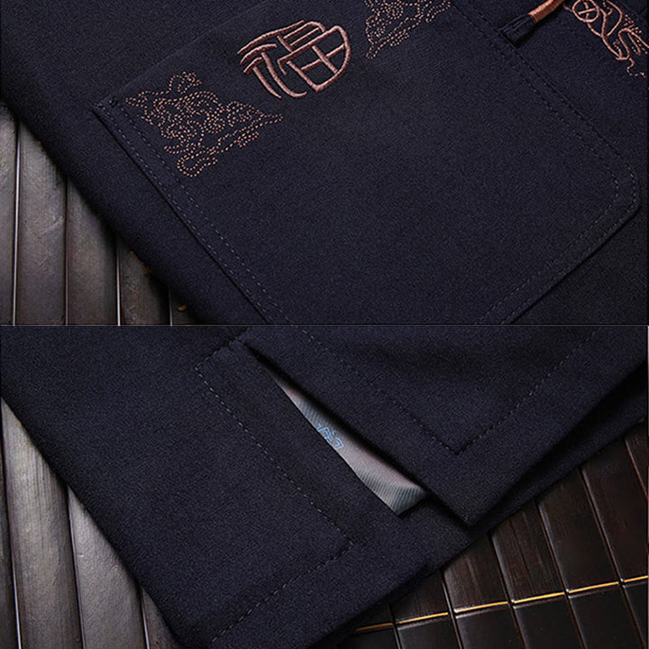 Giacca, camicia e pantaloni a maniche lunghe da uomo con bottoni a rana, ricamo del personaggio Fu Buddha Stones - image 3