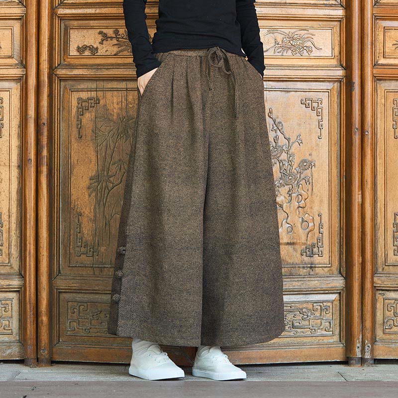 Pantaloni da uomo a gamba larga in velluto a coste con tasche e design cinese a forma di rana, invernali, termici , Buddha Stones - Marrone sella - US/UK/AU46, EU56 (5XL) - image 10