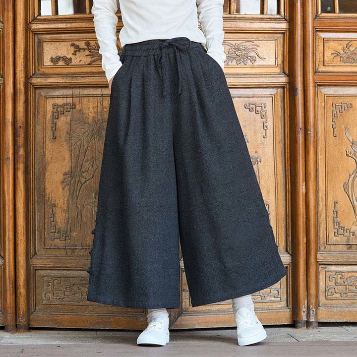 Pantaloni da uomo a gamba larga in velluto a coste con tasche e design cinese a forma di rana, invernali, termici , Buddha Stones - Nero - US/UK/AU46, EU56 (5XL) - image 1