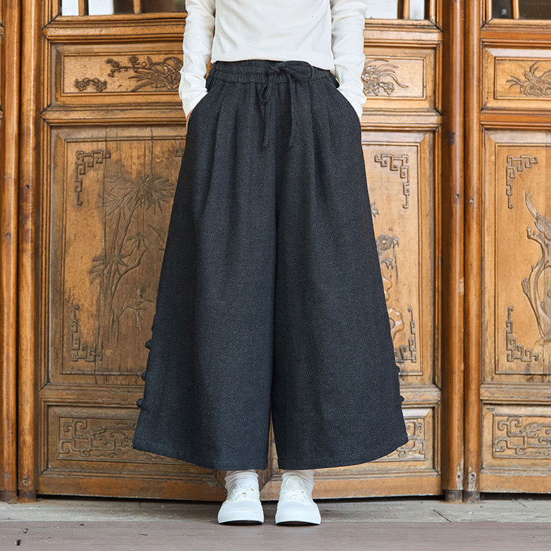 Pantaloni da uomo a gamba larga in velluto a coste con tasche e design cinese a forma di rana, invernali, termici , Buddha Stones - image 2