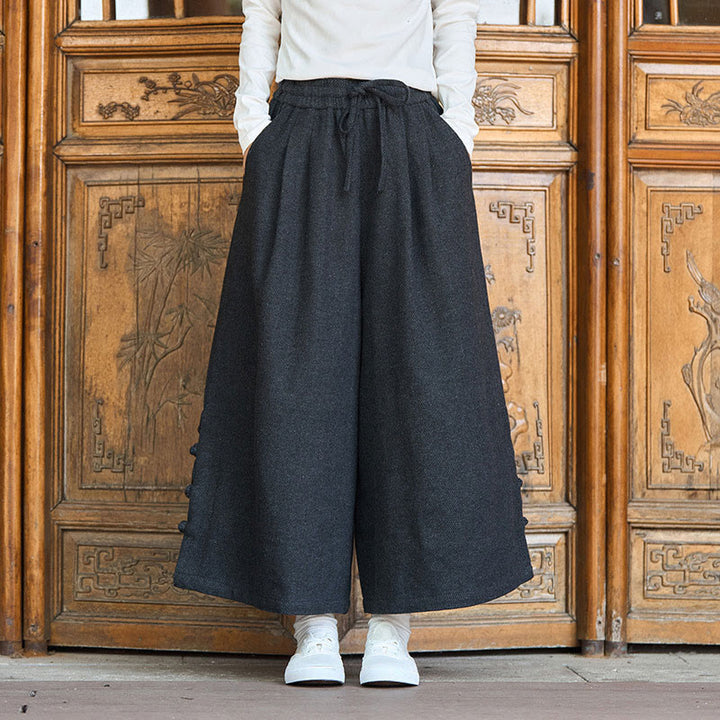 Pantaloni da uomo a gamba larga in velluto a coste con tasche e design cinese a forma di rana, invernali, termici , Buddha Stones - image 2