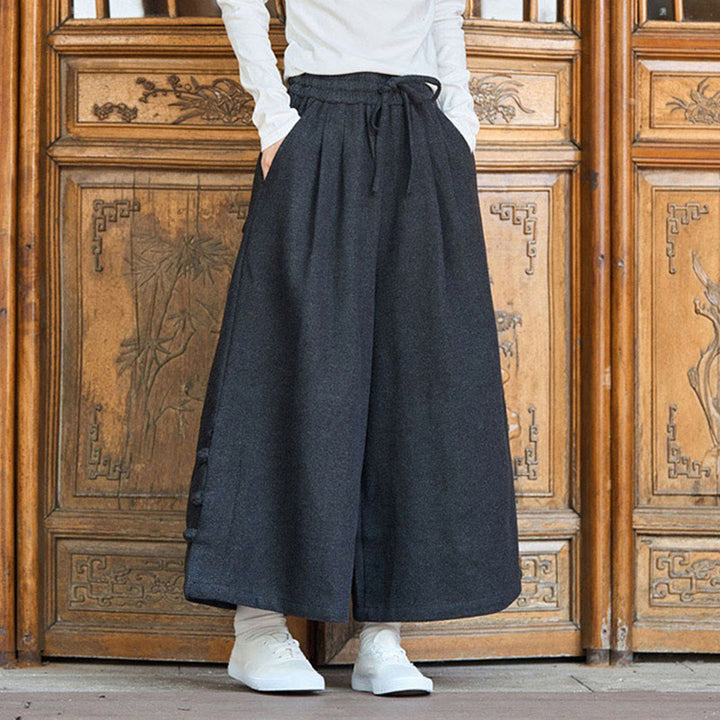 Pantaloni da uomo a gamba larga in velluto a coste con tasche e design cinese a forma di rana, invernali, termici , Buddha Stones - image 0