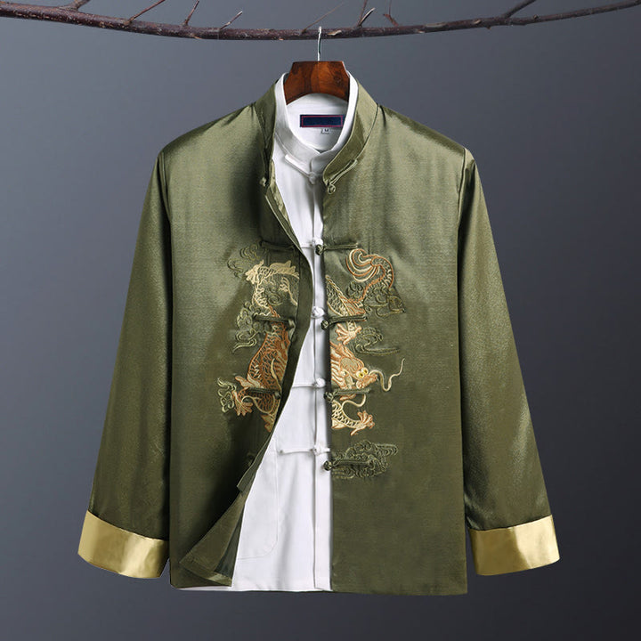 Giacca da uomo a maniche lunghe con bottoni a rana e ricamo drago, primavera-autunno , Buddha Stones - Un drago verde - US/UK/AU42, EU52 (3XL) - image 7