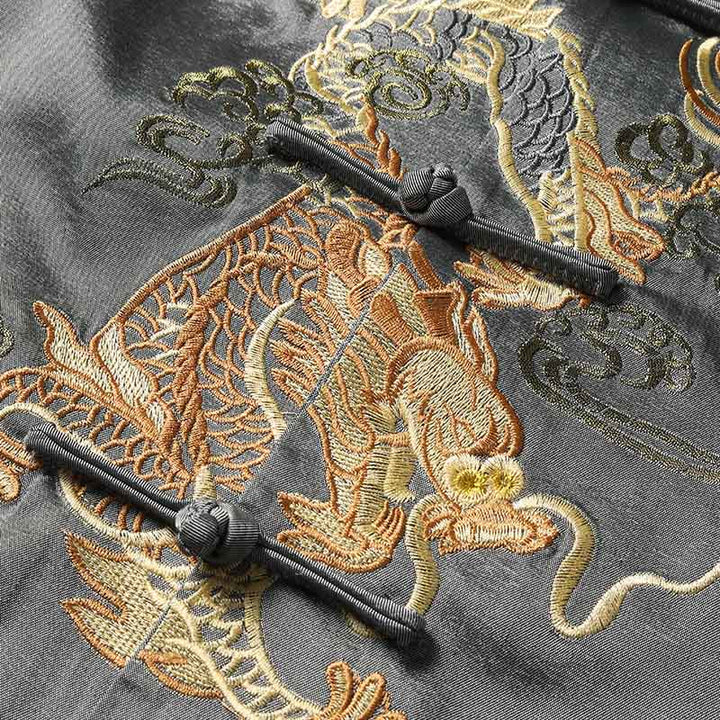 Giacca da uomo a maniche lunghe con bottoni a rana e ricamo drago, primavera-autunno , Buddha Stones - image 4