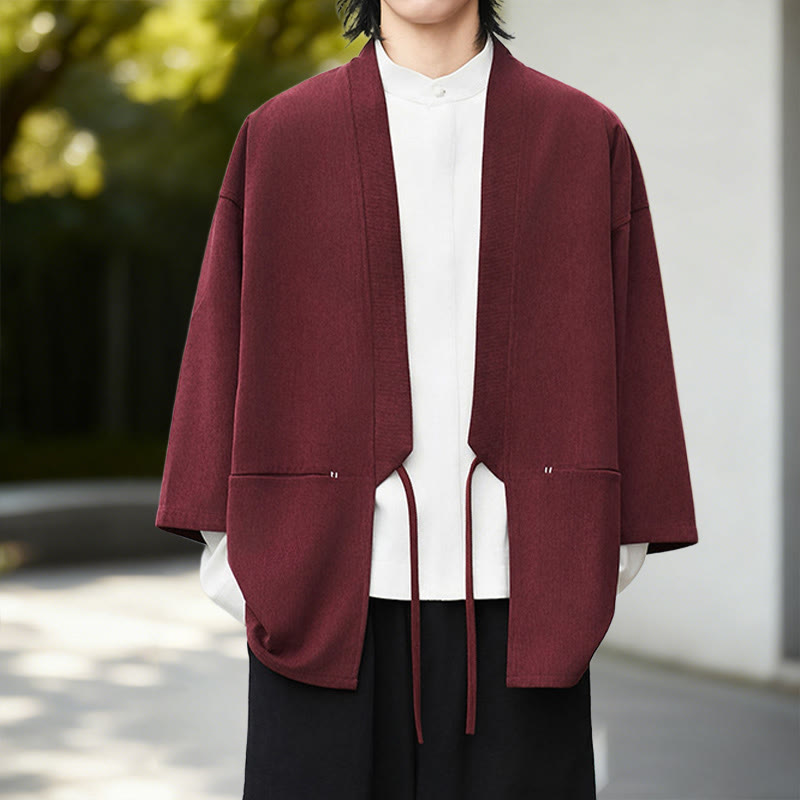 Giacca in velluto a coste a maniche lunghe con apertura frontale e tinta unita Buddha Stones, camicia kimono in cotone e lino da uomo - image 14