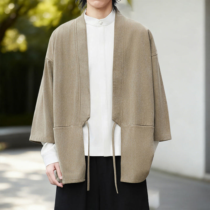 Camicia da uomo in lino e cotone a maniche lunghe, in velluto a coste, con motivo Buddha Stones Fall, tinta unita, bianca - Kimono di grano - US/UK/AU46, EU56 (5XL) - image 14