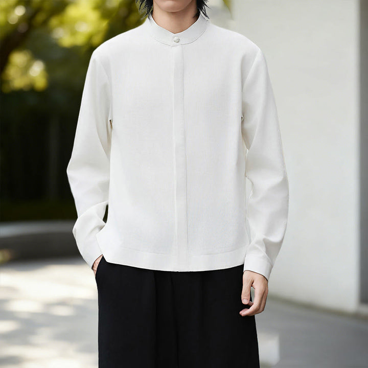 Giacca in velluto a coste a maniche lunghe con apertura frontale e tinta unita Buddha Stones, camicia kimono in cotone e lino da uomo - Camicia bianca - US/UK/AU46, EU56 (5XL) - image 23