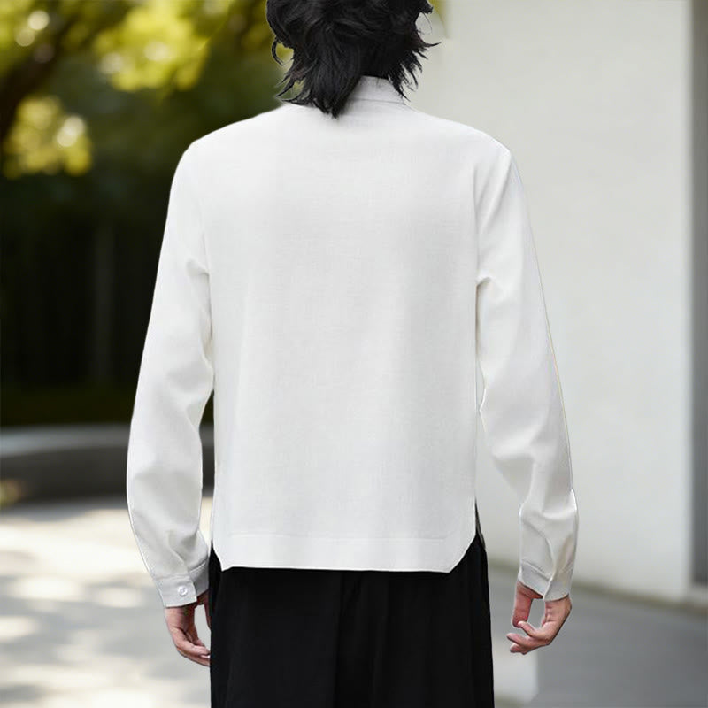 Giacca in velluto a coste a maniche lunghe con apertura frontale e tinta unita Buddha Stones, camicia kimono in cotone e lino da uomo - image 24