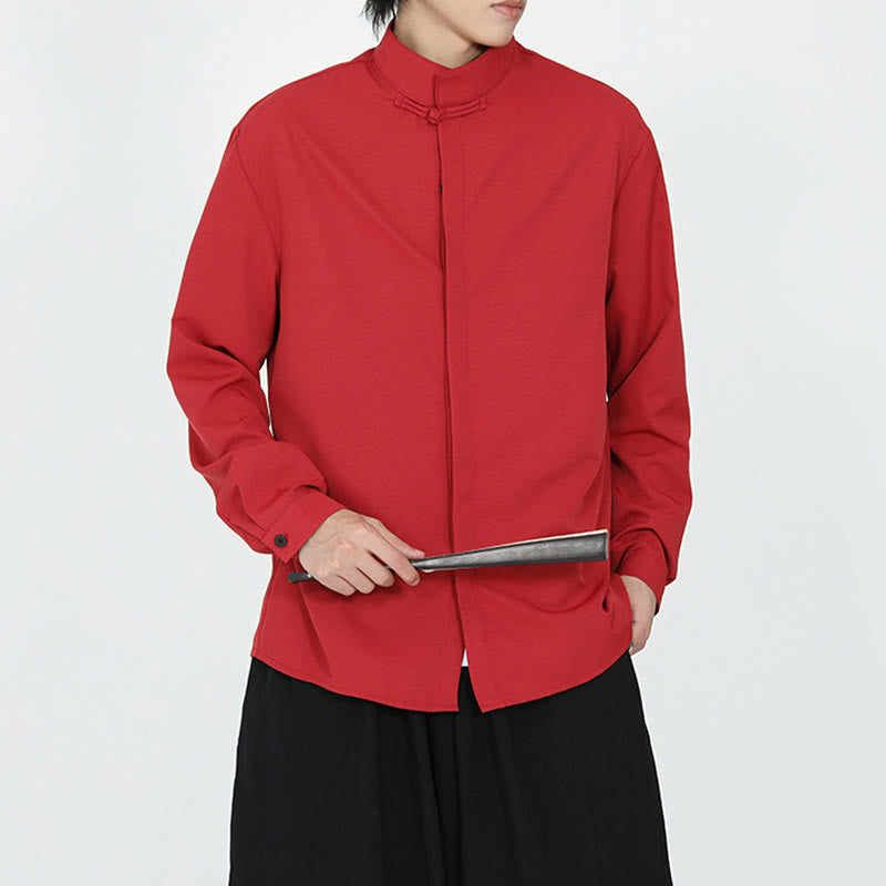 Camicia da uomo in cotone a maniche lunghe con un bottone e motivo Buddha Stones, tinta unita - image 12