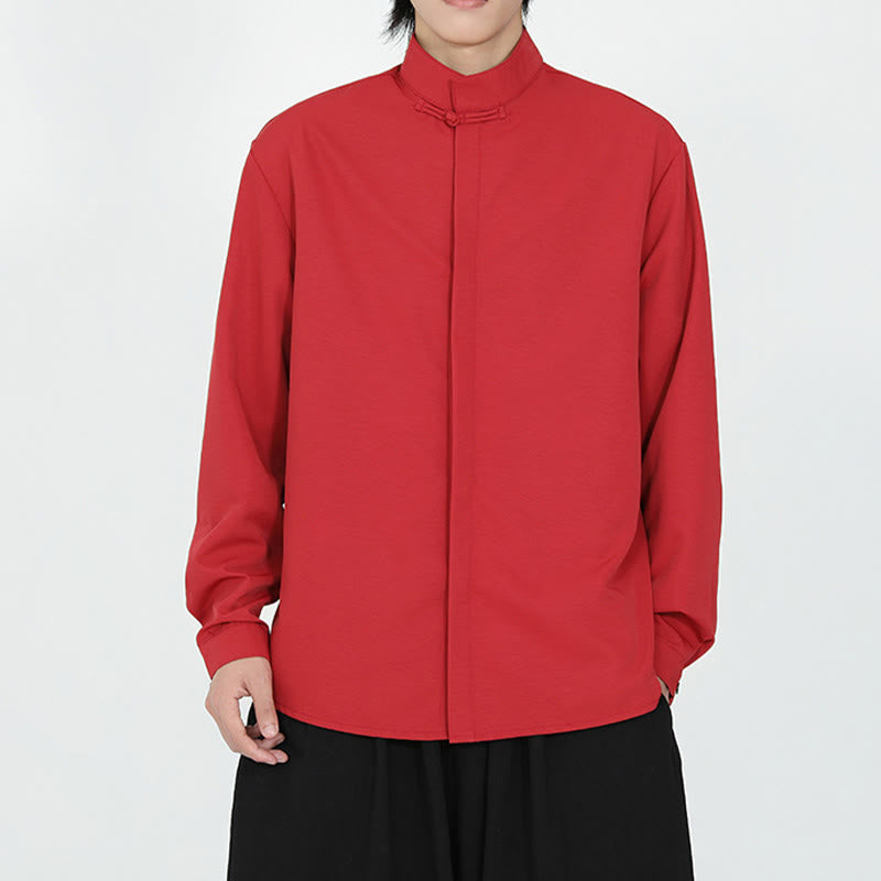 Camicia da uomo in cotone a maniche lunghe con un bottone e motivo Buddha Stones, tinta unita - image 11