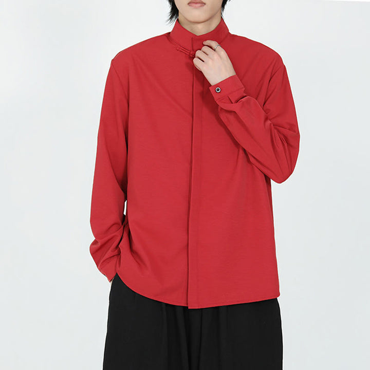 Camicia da uomo in cotone a maniche lunghe con un bottone e motivo Buddha Stones, tinta unita - image 13